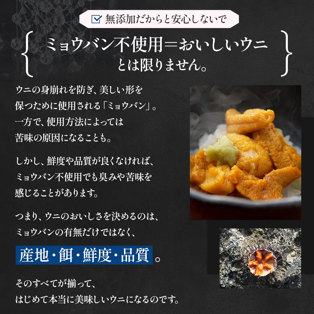 北海道産ウニ 塩水パック ミョウバン不使用・無添加生ウニ